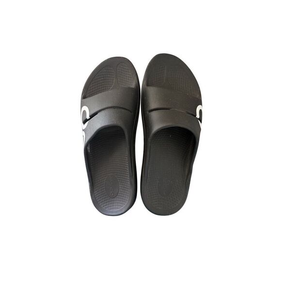 Oofos Ooahh Unisex Black White Slip On Sport Slide Recovery Sandals Size M12 W14 - Picture 10 of 13